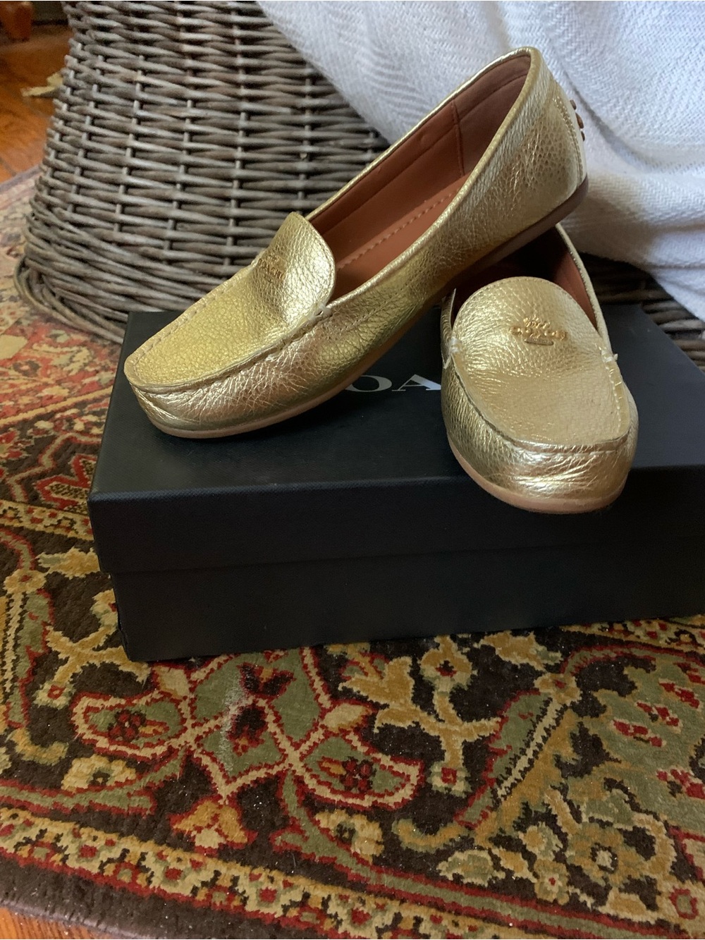 Coach Women's Gold Metallic Leather Loafers